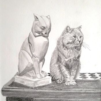 Drawing titled "Le chat des Frères…" by Stefan, Original Artwork, Pencil