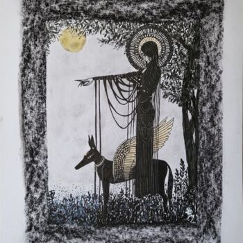 Zeichnungen mit dem Titel "Ibis et Anubis" von Stefan, Original-Kunstwerk, Tinte