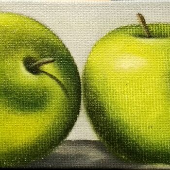 Schilderij getiteld "Les pommes vertes h…" door Steivan Loundou, Origineel Kunstwerk, Olie Gemonteerd op Houten paneel