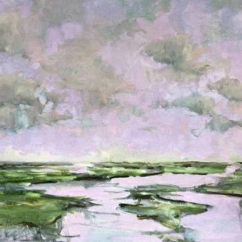 Malarstwo zatytułowany „Purple sky” autorstwa Stella Burggraaf, Oryginalna praca, Olej Zamontowany na Drewniana rama noszy