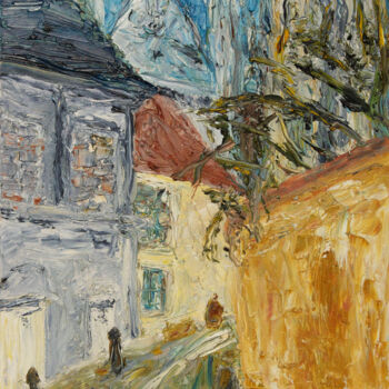 Malerei mit dem Titel "Rue d'Auxerre" von Stephane Delagneau, Original-Kunstwerk, Öl