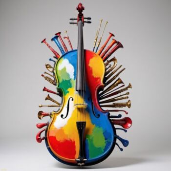 Digitale Kunst getiteld "Le violoncelle" door Stephane Huitelec, Origineel Kunstwerk, AI gegenereerde afbeelding