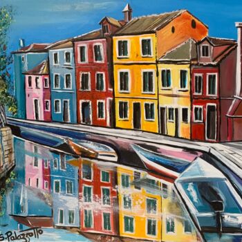 Painting titled "Burano" by Stéphane Palazzotto, Original Artwork, Acrylic Mounted on Wood Stretcher frame