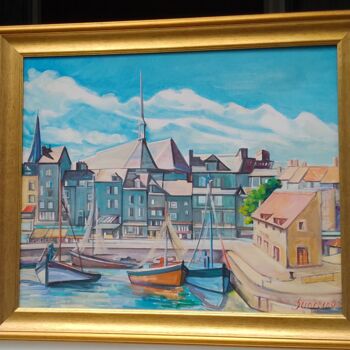 Painting titled "HONFLEUR    Le VIEU…" by Stéphane Sciortino, Original Artwork, Oil Mounted on Wood Stretcher frame