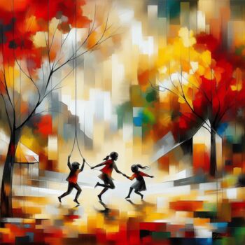 Pintura intitulada "Autumn Play" por Stéphanie Roussel, Obras de arte originais, Aerógrafo Montado em Armação em madeira