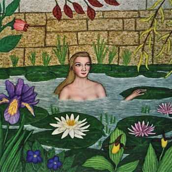 Malerei mit dem Titel "Bathing in a Lily P…" von Stephen Warde Anderson, Original-Kunstwerk, Acryl Auf Holzplatte montiert