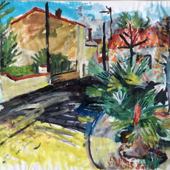 Painting titled "La Place Villeneuve" by Stephen West, Original Artwork, Gouache