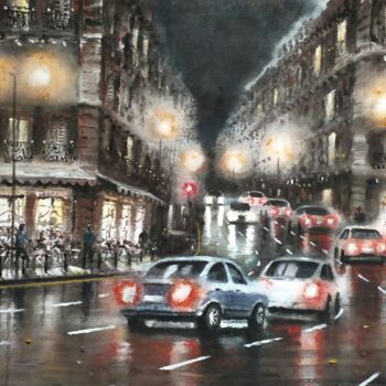 Pintura titulada "Paris por la noche" por Stjepan Lezaic (Pepi), Obra de arte original, Acuarela