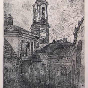 Gravures & estampes intitulée "Old Clock Tower" par Leonid Stroganov, Œuvre d'art originale, Eau-forte