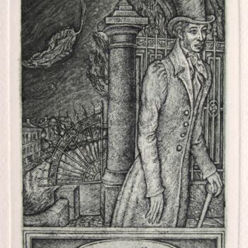 Printmaking titled "Pushkin. Ex-libris…" by Leonid Stroganov, Original Artwork, Etching