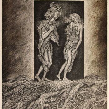 Printmaking titled "Adam and Eve" by Leonid Stroganov, Original Artwork, Etching