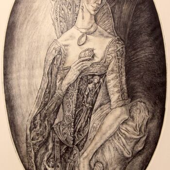 Printmaking titled "Courtesan" by Leonid Stroganov, Original Artwork, Etching