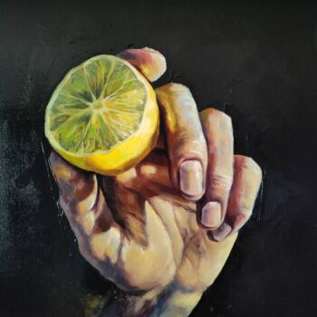 「Половинка лимона」というタイトルの絵画 Варвара Долматоваによって, オリジナルのアートワーク, オイル ウッドストレッチャーフレームにマウント