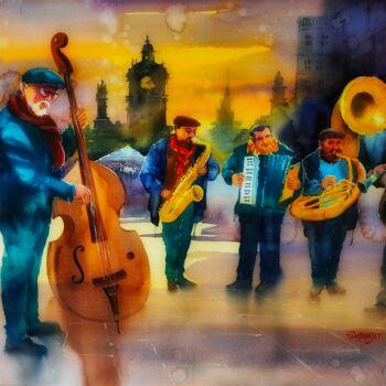 绘画 标题为“The Street Musicians” 由Subhajit Paul, 原创艺术品, 水彩