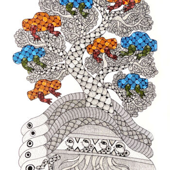 Malerei mit dem Titel "Tree Of Life 3" von Subhash Vyam, Original-Kunstwerk, Acryl