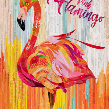 Collages titulada "Pink Flamingo" por Sue Dowse, Obra de arte original, Collages