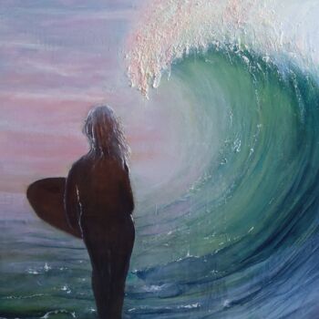 Painting titled "Catch a Wave" by Sue Lorenz, Original Artwork, Oil