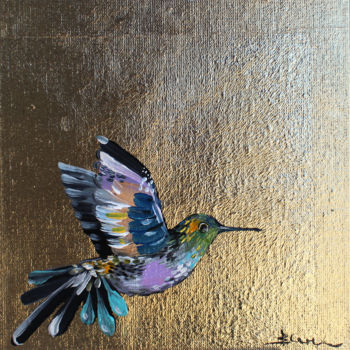 Painting titled "Hummingbird 10x10 o…" by Viktoria Sukhanova, Original Artwork, Oil