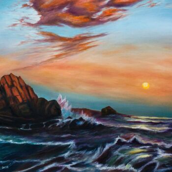 Painting titled "Sunset in Muir Beach" by Suleman Rehman, Original Artwork, Oil