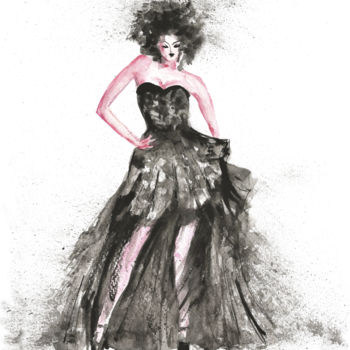 Malerei mit dem Titel "Fashion woman" von Natalja Picugina, Original-Kunstwerk, Aquarell