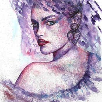 Malerei mit dem Titel "Beauty woman portra…" von Natalja Picugina, Original-Kunstwerk, Aquarell