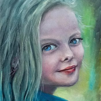 Malerei mit dem Titel "Happy girl portrait…" von Natalja Picugina, Original-Kunstwerk, Öl