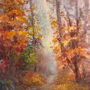 Painting titled "Autumn Forest minia…" by Natalja Picugina, Original Artwork, Oil