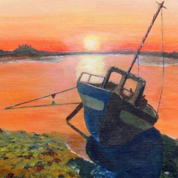 Картина под названием "bateau dans le sole…" - Suzanne Leseve, Подлинное произведение искусства