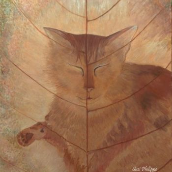 Peinture intitulée "Un chat plongé dans…" par Suzi Philippe - Clairsoleil, Œuvre d'art originale, Huile
