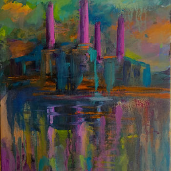 Pintura titulada "Battersea at Night" por Suzsi Corio, Obra de arte original, Oleo Montado en Bastidor de camilla de madera