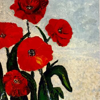 Ζωγραφική με τίτλο "Poppies" από Suzy Martin, Αυθεντικά έργα τέχνης, Ακρυλικό Τοποθετήθηκε στο Άλλος άκαμπτος πίνακας