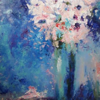 Pittura intitolato "Flowers in a blue v…" da Sveta Shulginova, Opera d'arte originale, Olio