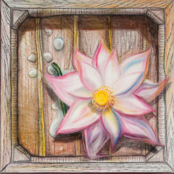 Malarstwo zatytułowany „Lotus in a box. Лот…” autorstwa Svetlana Aleynikova, Oryginalna praca, Conté Zamontowany na Drewnian…