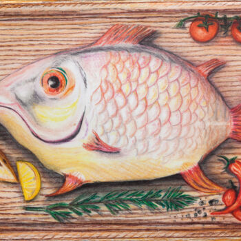 Pintura titulada "Рыба номер один на…" por Svetlana Aleynikova, Obra de arte original, Conté