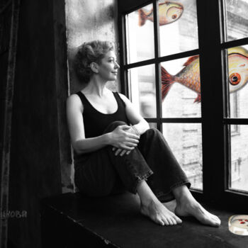 Arte digitale intitolato "Fish outside the wi…" da Svetlana Aleynikova, Opera d'arte originale, Fotomontaggio