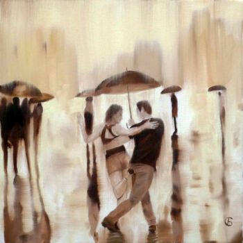 Painting titled "Tango in the Rain." by Svetlana Bagdasaryan, Original Artwork, Oil Mounted on Wood Stretcher frame