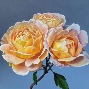 Pintura intitulada "Yellow roses, roses…" por Svetlana Braznikova, Obras de arte originais, Acrílico