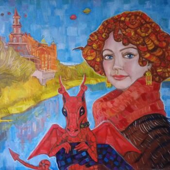 Картина под названием "Прогулки с любимцем…" - Svetlana Chunikhina, Подлинное произведение искусства, Масло Установлен на Де…