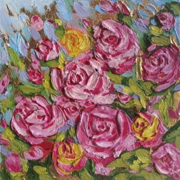 Painting titled "Roses Original Oil…" by Svetlana Sindere, Original Artwork, Oil Mounted on Cardboard