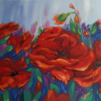 "Poppy Tuscany Paint…" başlıklı Tablo Svetlana Sindere tarafından, Orijinal sanat, Petrol Ahşap Sedye çerçevesi üzerine mont…