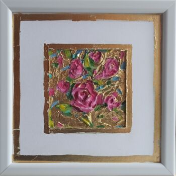 Painting titled "Roses Painting, Flo…" by Svetlana Sindere, Original Artwork, Oil Mounted on Cardboard