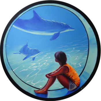 제목이 "Girl and a Dolphin"인 미술작품 Svetlana Iskoskikh로, 원작, 아크릴 나무 들것 프레임에 장착됨