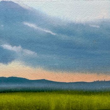 Painting titled "February sunset, Me…" by Svetlana Kostina, Original Artwork, Watercolor