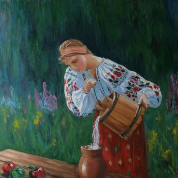 Painting titled "Morning Freshness" by Svetlana Grishkovec-Kiisky, Original Artwork, Oil Mounted on Wood Stretcher frame