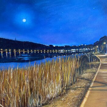 Pintura titulada "Full moon on Lake L…" por Svetlana Pataridze, Obra de arte original, Laca