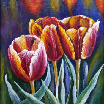 Картина под названием "Tulips. (3)." - Svetlana Samsonova, Подлинное произведение искусства, Масло