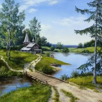 Painting titled "European Village Pa…" by Svetlana Shcherilya, Original Artwork, Oil Mounted on Wood Stretcher frame