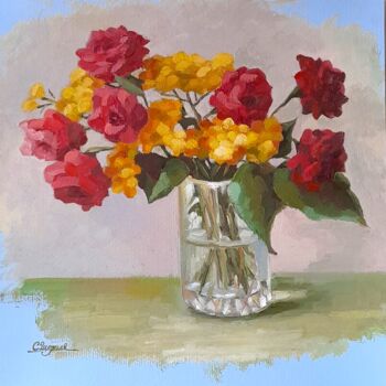Ζωγραφική με τίτλο "Tansy and roses" από Svetlana Shcherilya, Αυθεντικά έργα τέχνης, Λάδι
