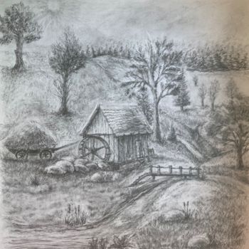 Drawing titled "Scenery" by Svetlana Grigorovich, Original Artwork, Pencil Mounted on Other rigid panel
