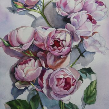 Painting titled "Roses" by Sviatlana Danskaya, Original Artwork, Watercolor